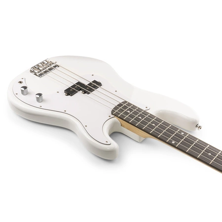 Zestaw; Gitara elektryczna basowa GigKit biała+ wzmacniacz statyw akcesoria