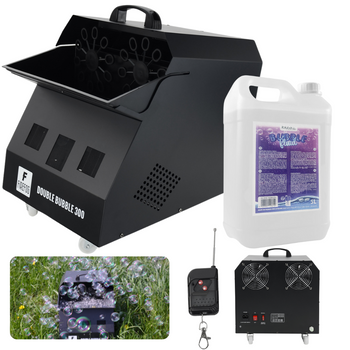 Zestaw: Podwójna wytwornica baniek z pilotem 300W Firefog+ płyn do baniek 5l