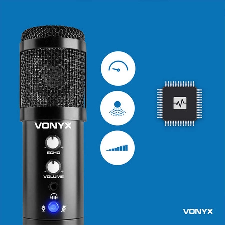 Mikrofon studyjny USB Vonyx CM320B ze statywem stołowym - czarny