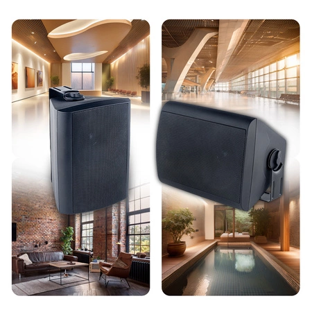 Zestaw czarnych głośników naściennych 8x 4'' ze wzmacniaczem