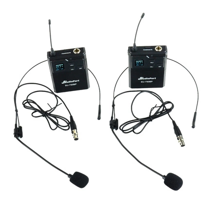 Zestaw mikrofonów bezprzewodowych UHF 2x nagłowny bodypack krawatowy Audioport SU-750BP