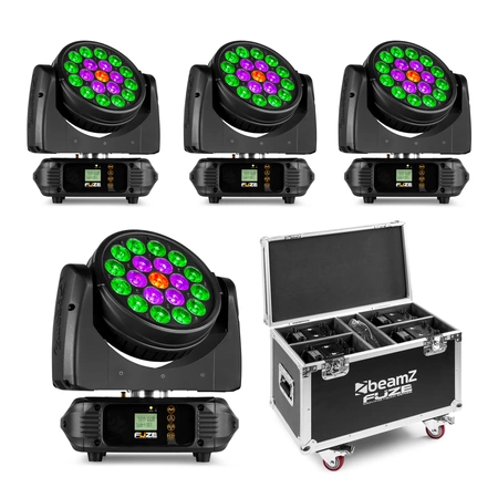 Zestaw: 4x Głowa ruchoma Fuze1910 Beamz ze sterowaniem kołowym+ Case