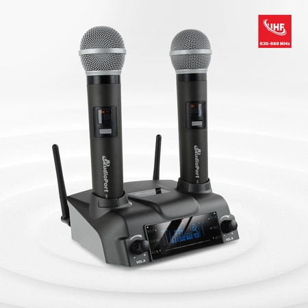 Zestaw mikrofonów bezprzewodowych doręcznych UHF+ stacja ładująca Audioport MCD-U2
