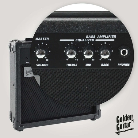 Gitara basowa - kompletny zestaw -Golden Guitar PBGB-40 czarno-niebieska