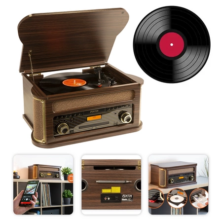 Gramofon Memphis Fenton BT CD DAB+ FM USB brązowy