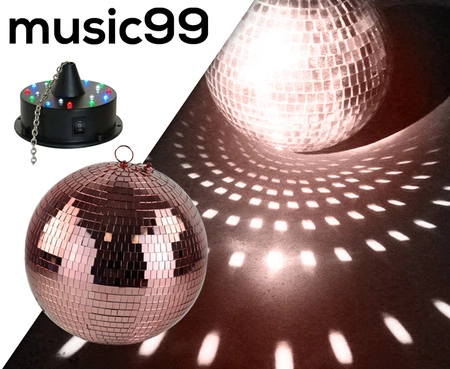 Zestaw Kula lustrzana 20 cm różowo złota + napęd z diodami LED