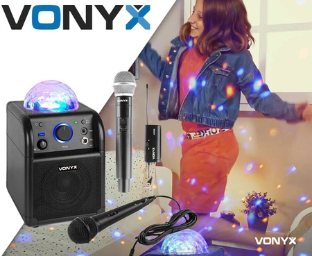 Głośnik bluetooth karaoke kula LED SBS50B BT czarny+ mikrofon bezprzewodowy