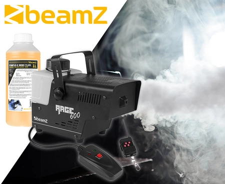 Zestaw: Wytwornica dymu 600W Rage600+ płyn do dymu 1l Beamz