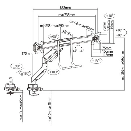 Podwójne ramię monitora MAD20F z uchwytem 17-32" Audizio