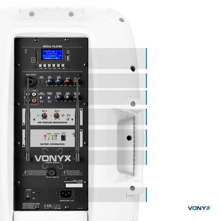Kolumna z mikrofonami/ nagłośnienie mobilne Verve46 15”Vonyx biały+ pokrowiec