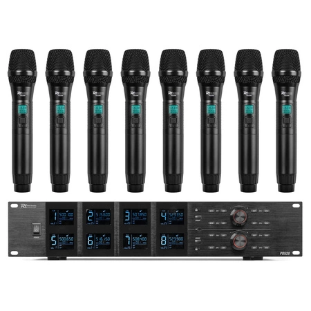 Zestaw mikrofonów bezprzewodowych Power Dynamics UHF PD528 z 8 mikrofonami ręcznymi