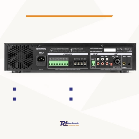 Wzmacniacz miksujący PA PDW500MP3 BT 500W/100V 6 stref Power Dynamics