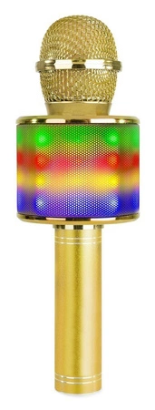 Mikrofon karaoke z głośnikami BT MP3 MAX efekt LED złoty