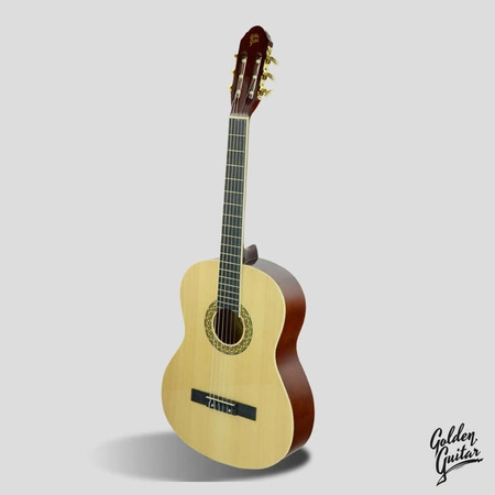 Zestaw: Gitara klasyczna naturalna 4/4 39" Golden Guitar+ pokrowiec tuner struny kostki+ 2x statyw+ podnóżek