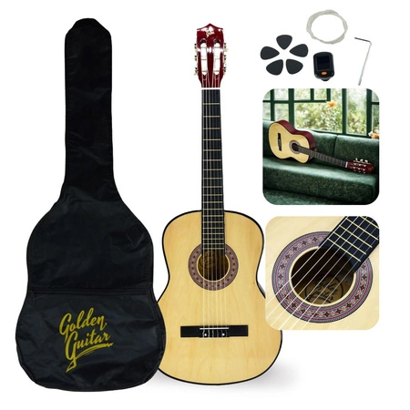 Gitara klasyczna 39" 4/4 naturalna+ akcesoria GK39NAT Golden Guitar