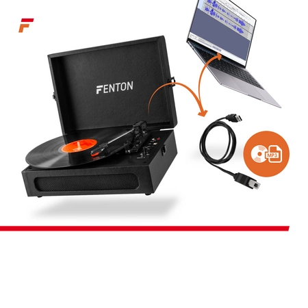Gramofon w walizce RP118B Fenton wejście/wyjście BT czarny