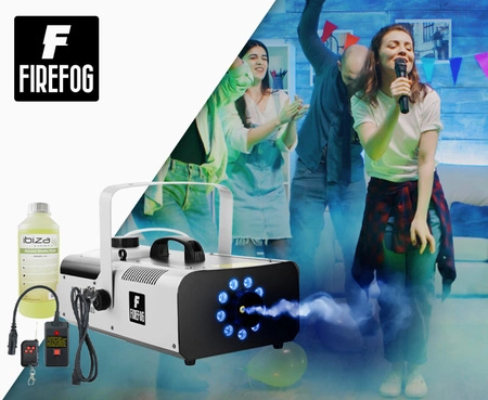 Zestaw: Wytwornica dymu z LED RGB 1500W Eagle 1500LED dwa piloty/ Firefog + płyn 1L