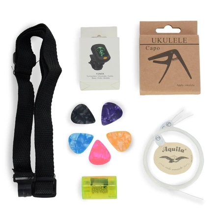 Zestaw: Ukulele sopranowe 21" HRF21 brązowe+ akcesoria Golden Guitar