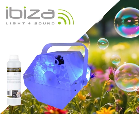 Zestaw: Wytwornica baniek LED RGB LBM10 Clear Ibiza Light +koncentrat płynu do baniek 1L