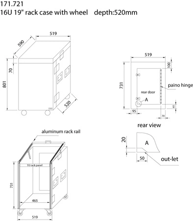 PD-F16U8 19" Rackcase 16U z kółkami