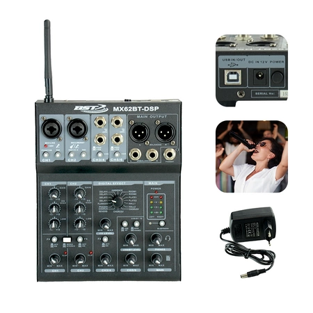 Mikser 6-kanałowy karta dźwiękowa USB BT16- DSP MX62BT-DSP BST