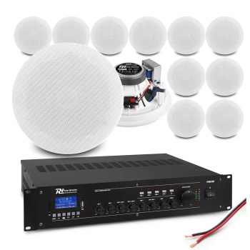 Zestaw białych niskoprofilowych głośników sufitowych 12 x 6.5" ESCS6 z wzmacniaczem