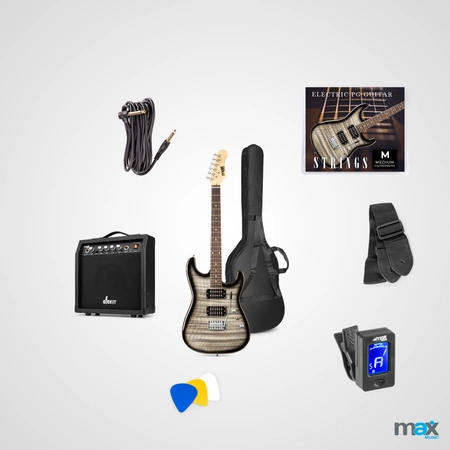 Zestaw: Gitara elektryczna GigKit Max czarna+ wzmacniacz akcesoria