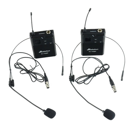 Zestaw mikrofonów bezprzewodowych UHF 2x nagłowny bodypack krawatowy Audioport SU-750BP