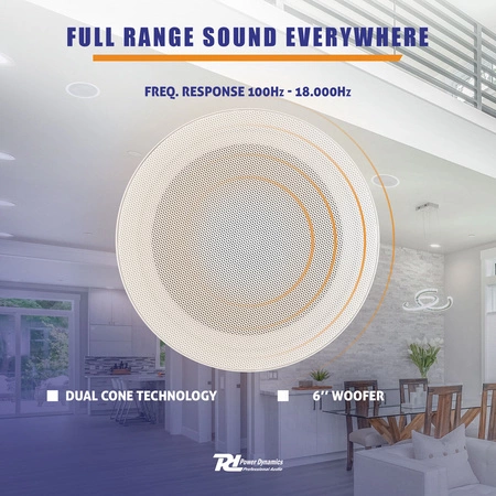 Zestaw głośników sufitowych Power Dynamics MSLP65 6" niskoprofilowych o mocy 100 W