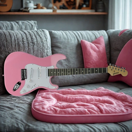 Gitara elektryczna - kompletny zestaw -Golden Guitar STEG-20 Różowa Stratocaster