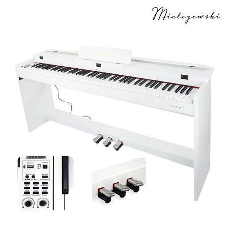 Pianino cyfrowe ze statywem 88 dynamicznych klawiszy ETIUDA białe Mielczewski