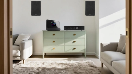 Kompletny zestaw HiFi: 2x kolumna pasywna , wzmacniacz, tuner radiowy WIFI