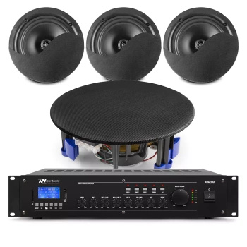 Zestaw czarnych głośników sufitowych 4 x 8" NCSP8B z wzmacniaczem