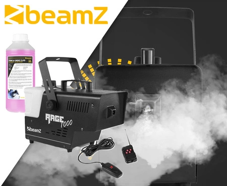 Zestaw: Wytwornica dymu 1000W Rage1000 +płyn do dymu gęstego 1L BeamZ