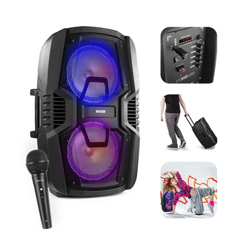 Głośnik mobilny Fenton 2x 10" FT210LED, zestaw karaoke z Bluetooth - 700W