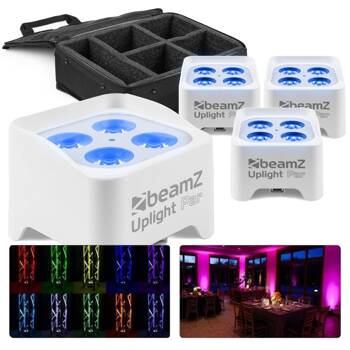 Zestaw: 4x Oświetlacz bateryjny BBP90W Par 4x 4W RGB-UV LED Beamz+ dedykowane case