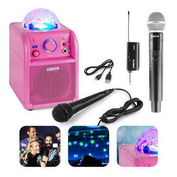 Zestaw: Głośnik karaoke LED BT RGB mikrofon przewodowy+ mikrofon bezprzewodowy