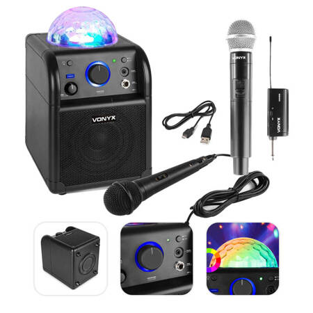 Głośnik bluetooth karaoke kula LED SBS50B BT czarny+ mikrofon bezprzewodowy