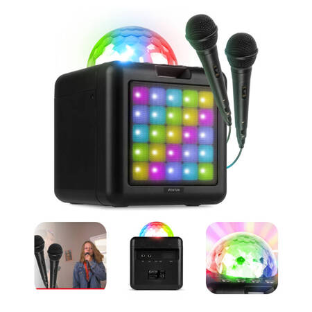 Głośnik bluetooth karaoke z półkulą LED 15W BT 2 mikrofony Fenton