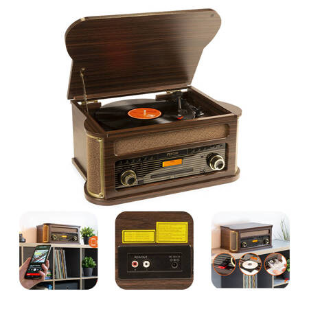 Gramofon Memphis Fenton BT CD DAB+ FM USB brązowy