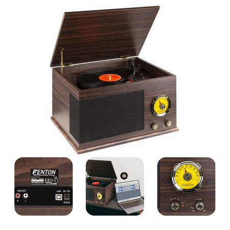 Gramofon RP173 Fenton Vintage USB BT FM brązowy+ winyl gratis