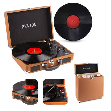 Gramofon w walizce RP115F Fenton głośniki BT brązowy+ case na winyle+ winyl gratis