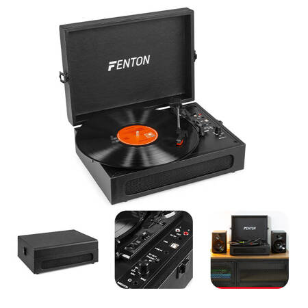 Gramofon w walizce RP118B Fenton wejście/wyjście BT czarny