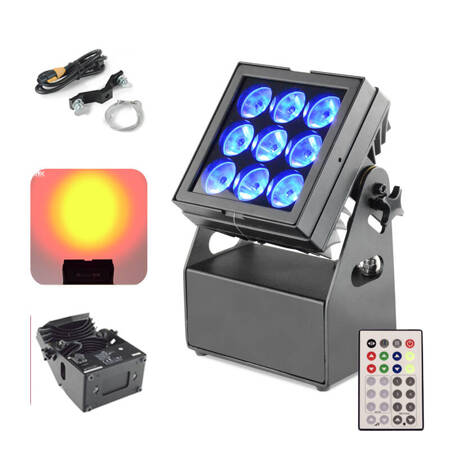 Reflektor akumulatorowy zewnętrzny 9x 6W RGB LED 4w1 AFX MOBICOLOR9+ pilot bezprzewodowy