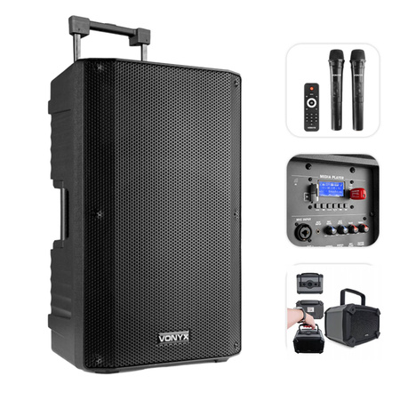 Zestaw: Kolumna mobilna VSA500 12" 800W BT Vonyx+ Boombox bluetooth 2x3W USB IP44 akumulator