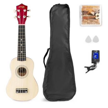 Zestaw: Ukulele sopranowe Max UKEY naturalne+ tuner dwie kostki struny pokrowiec