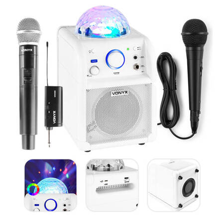 Zestaw karaoke Bluetooth efekt LED Vonyx SBS50W+ mikrofon bezprzewodowy