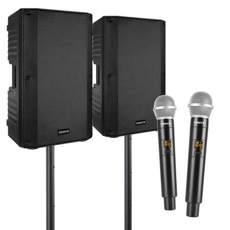 Zestaw karaoke Vonyx z dwoma mikrofonami bezprzewodowymi - 2x  kolumna i 2x statyw okablowanie