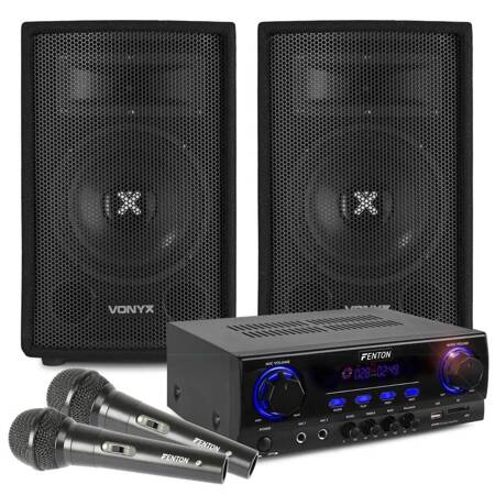 Zestaw karaoke z Bluetooth 2 mikrofonami i kablami - 500W